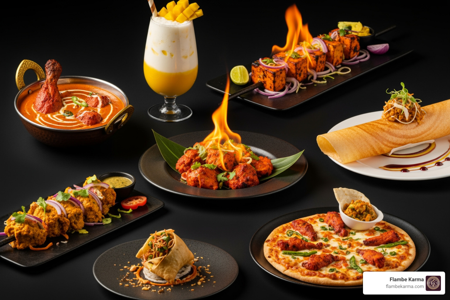 collage of Flambe Karma dishes - Dinner Glen Ellyn