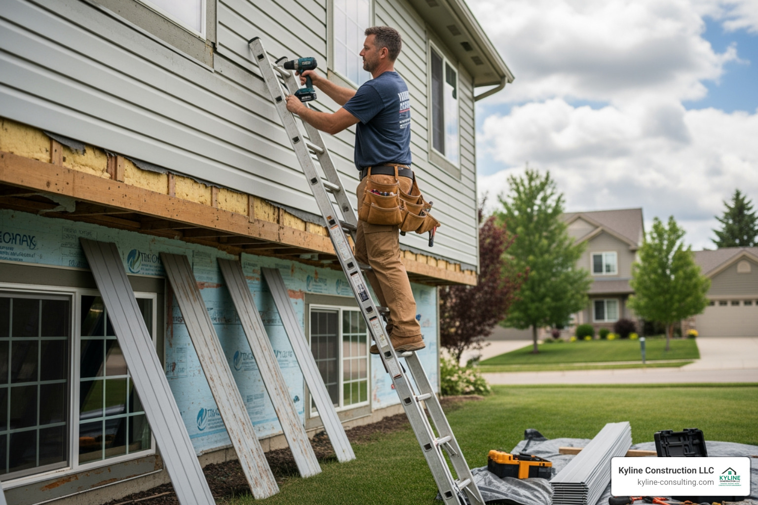 localized siding repair next to a full siding replacement project - Siding repair in Central Ohio