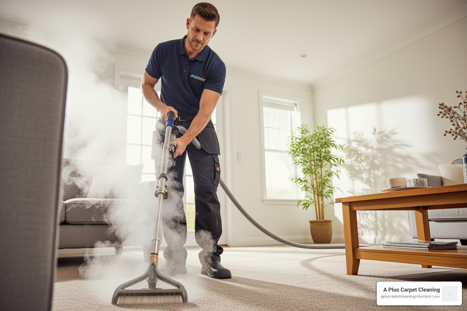 technician using professional hot water extraction wand on carpet - carpet cleaning Grove City technician using professional hot water extraction wand on carpet - carpet cleaning Grove City