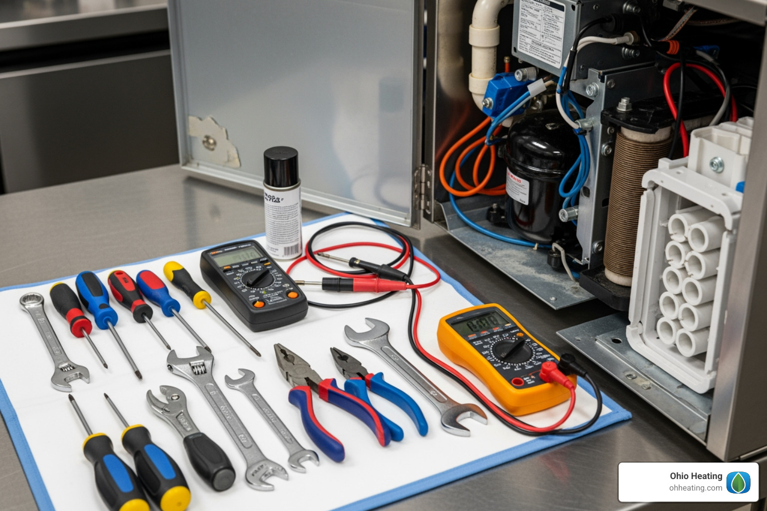 Technician's toolkit next to an open ice machine panel - Ice machine repair cost