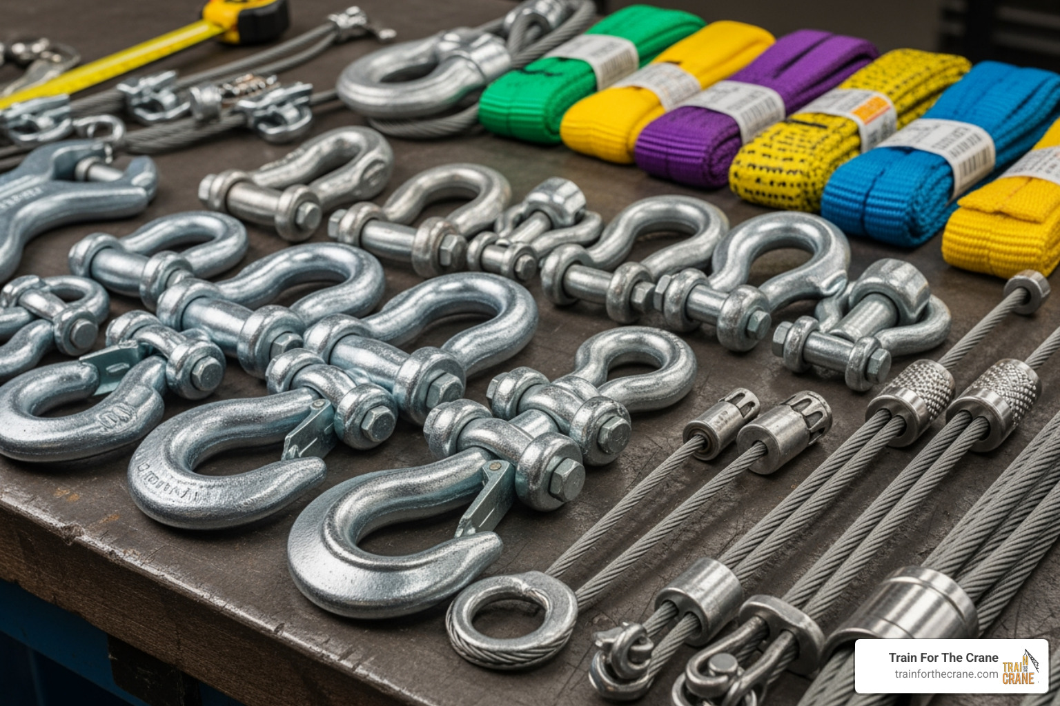 various rigging hardware - rigging and signal person training toolbox talks