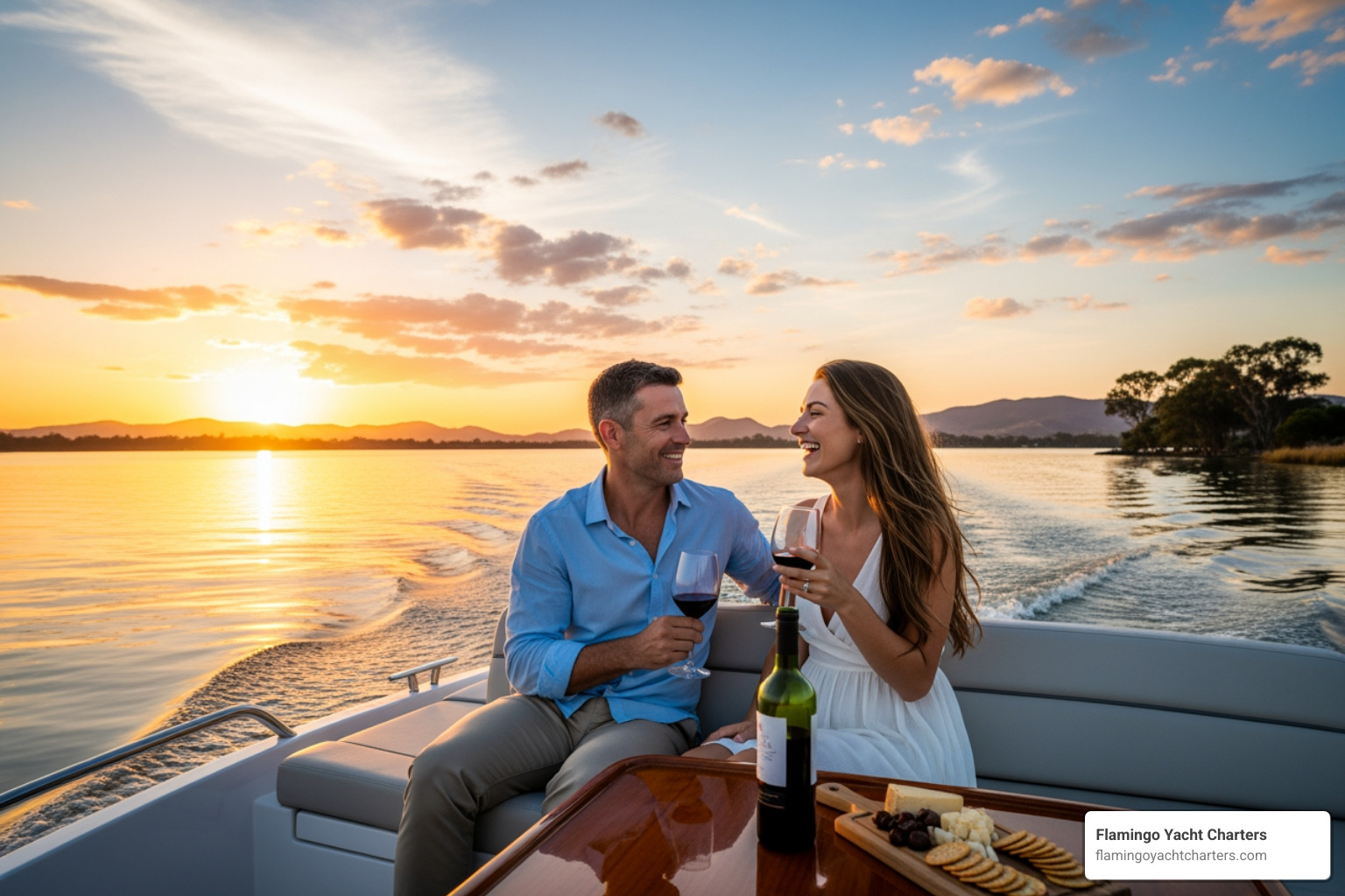 couple enjoying wine on private boat - fort lauderdale boat ride in fort lauderdale intimate waterway tours