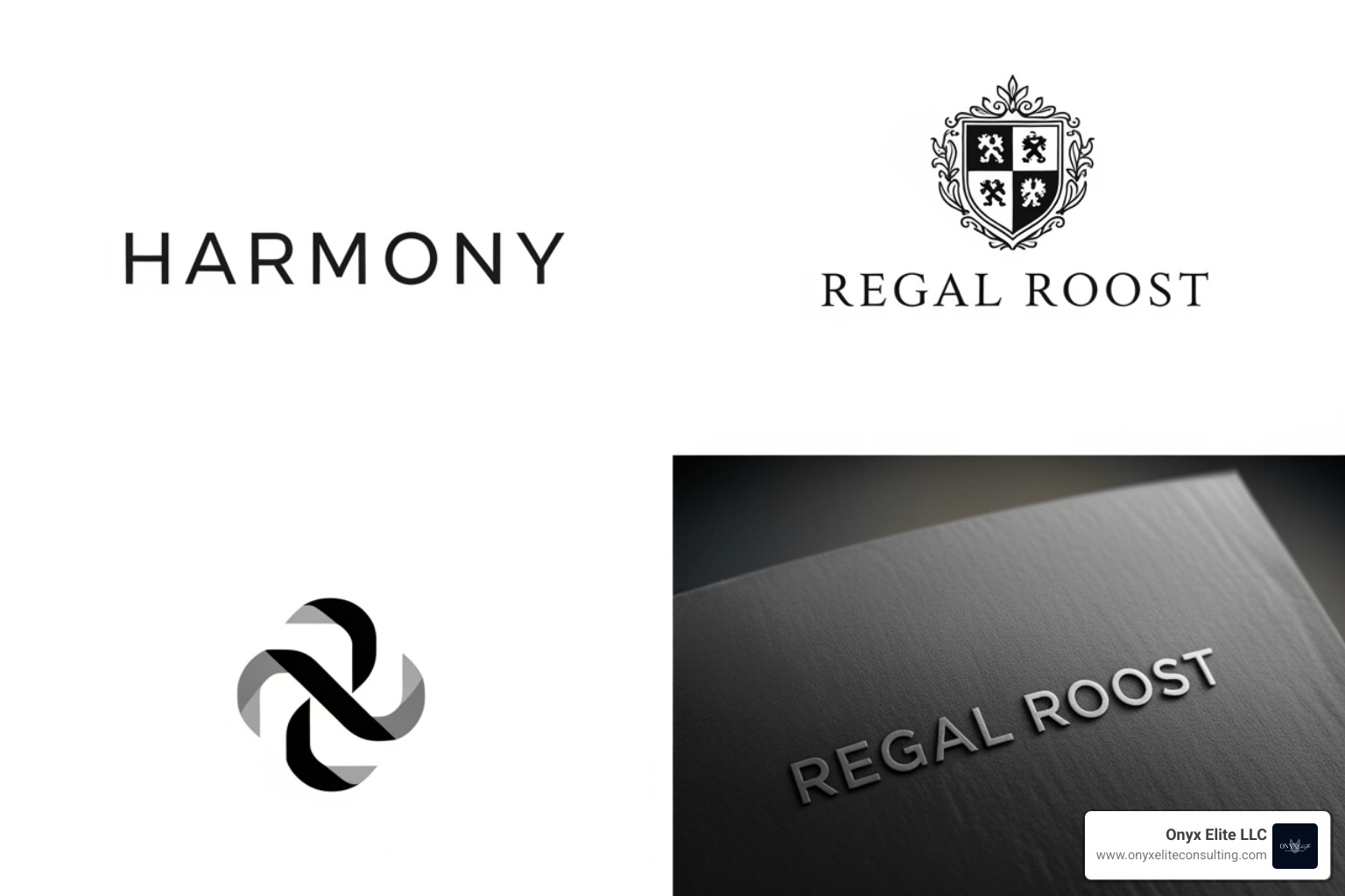 A collage showcasing different logo types: a wordmark, an emblem, and an abstract mark - brand elements design A collage showcasing different logo types: a wordmark, an emblem, and an abstract mark - brand elements design