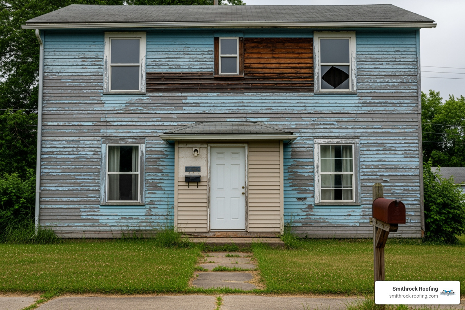 house with noticeably faded and patchy siding - Fade resistant siding
