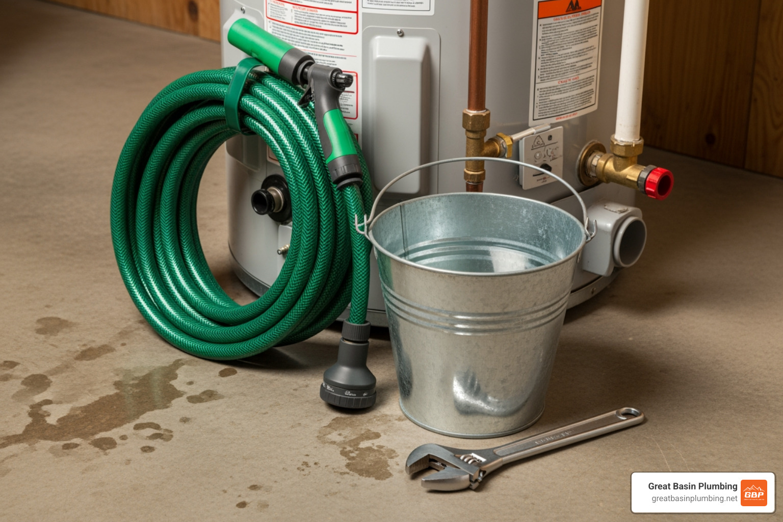tools needed for a water heater flush (hose, bucket, wrench) - water heater flush service