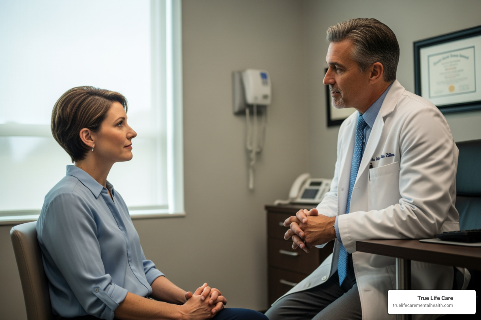 person speaking calmly with a supportive doctor - dual diagnosis workbook pdf