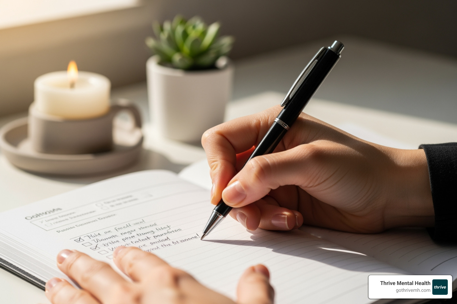 Person using planner and CBT worksheet - cognitive behavioral therapy for adhd