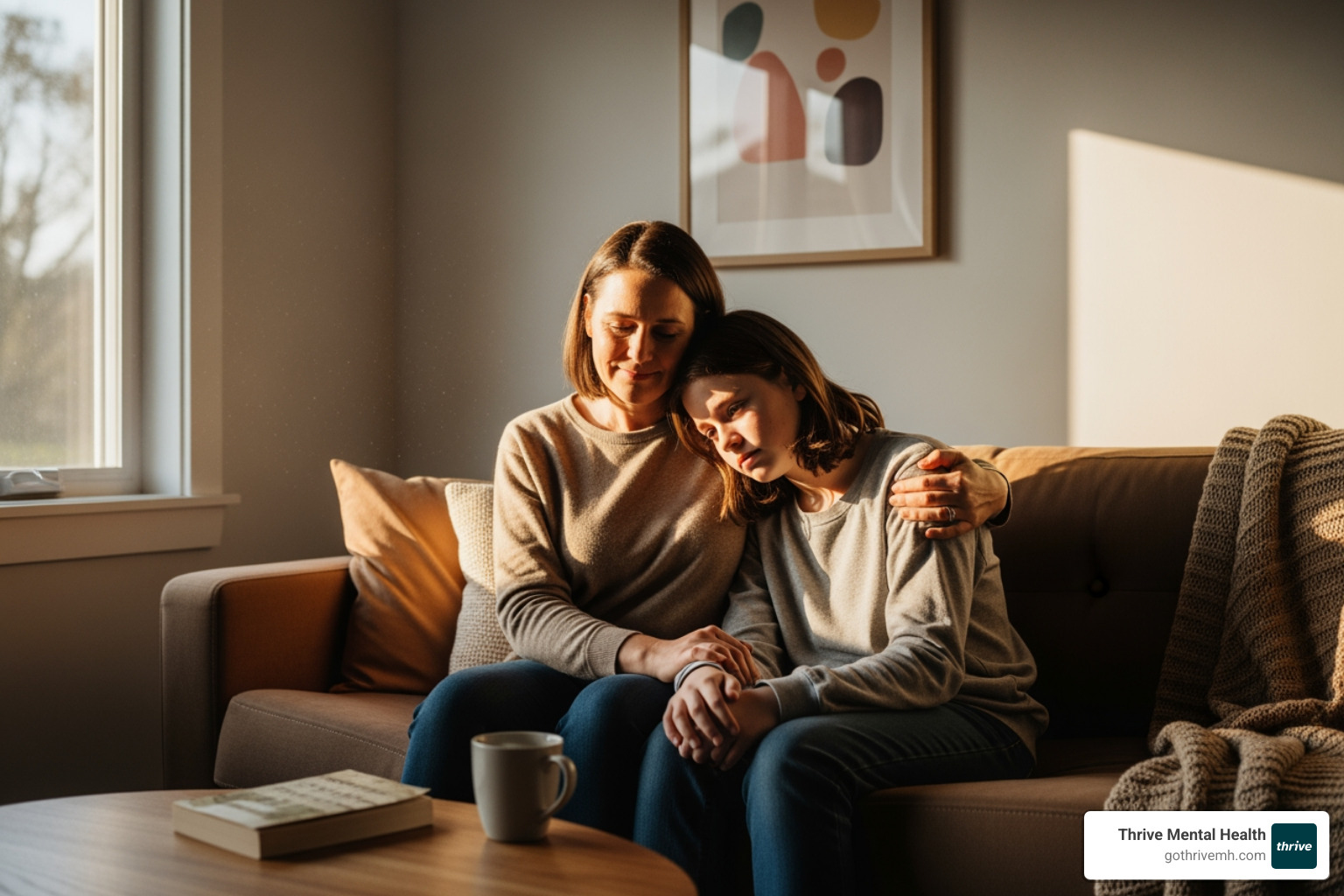 parent comforting distressed teen - adolescent mental health services