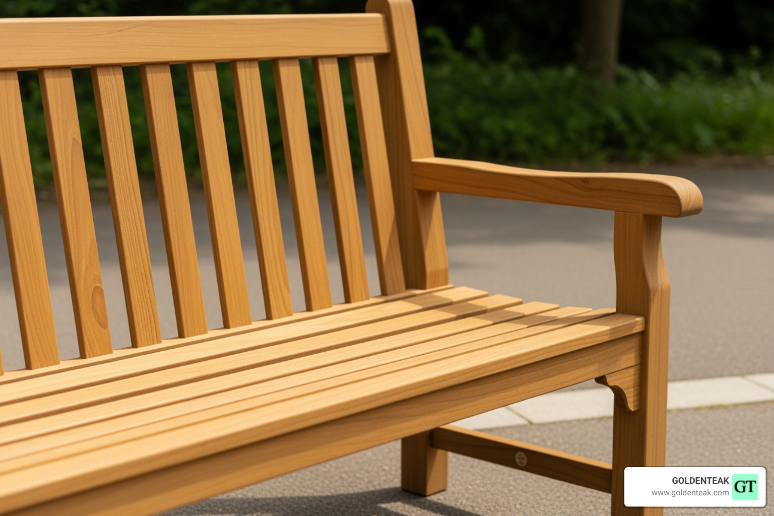 dense grain of Grade A teak wood - commercial teak bench