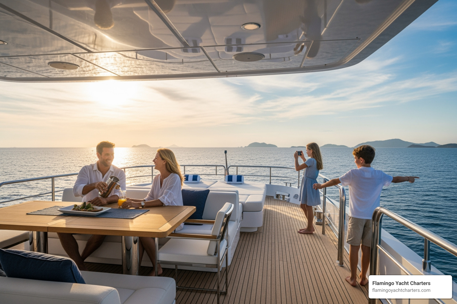Family enjoying the spacious deck of a modern private yacht. - boat rentals las olas fort lauderdale