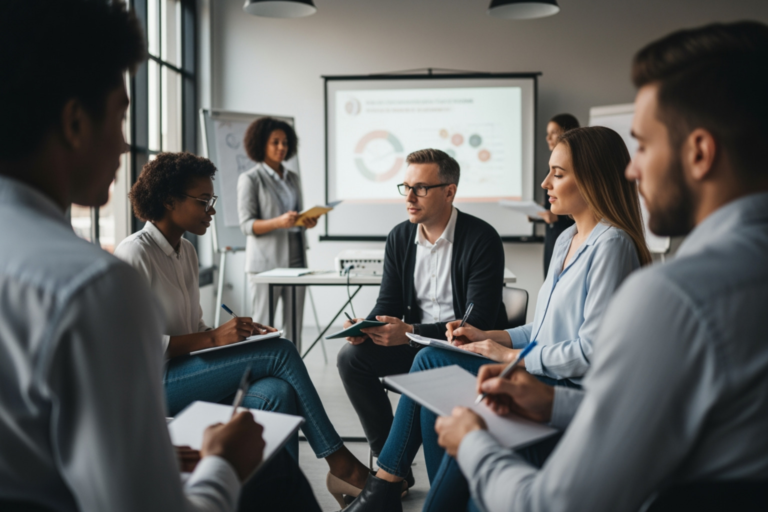 Image of diverse employees engaged in a training session - anti discrimination and harassment Image of diverse employees engaged in a training session - anti discrimination and harassment