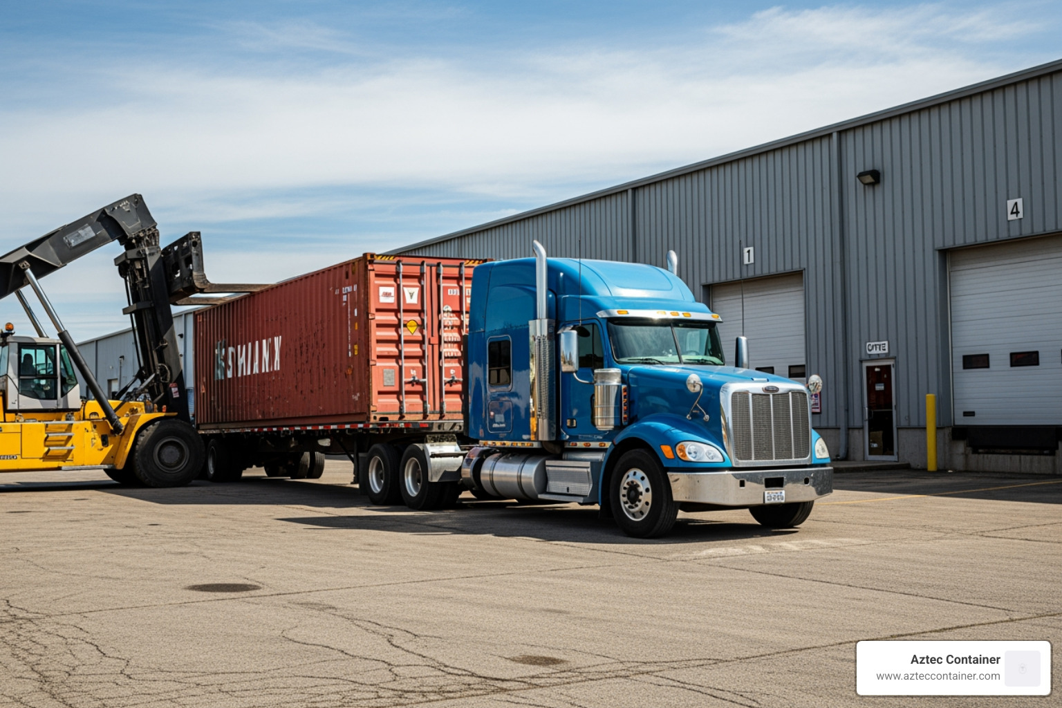 container being delivered by a truck to a business location - Portable container solutions