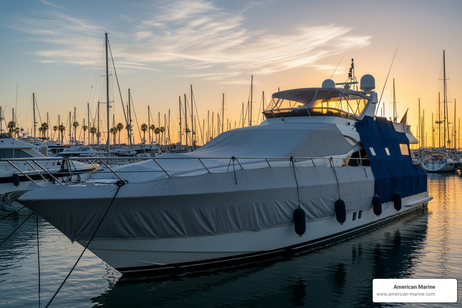 Yacht with both a full mooring cover and a separate cockpit cover - canvas covers for boats near me