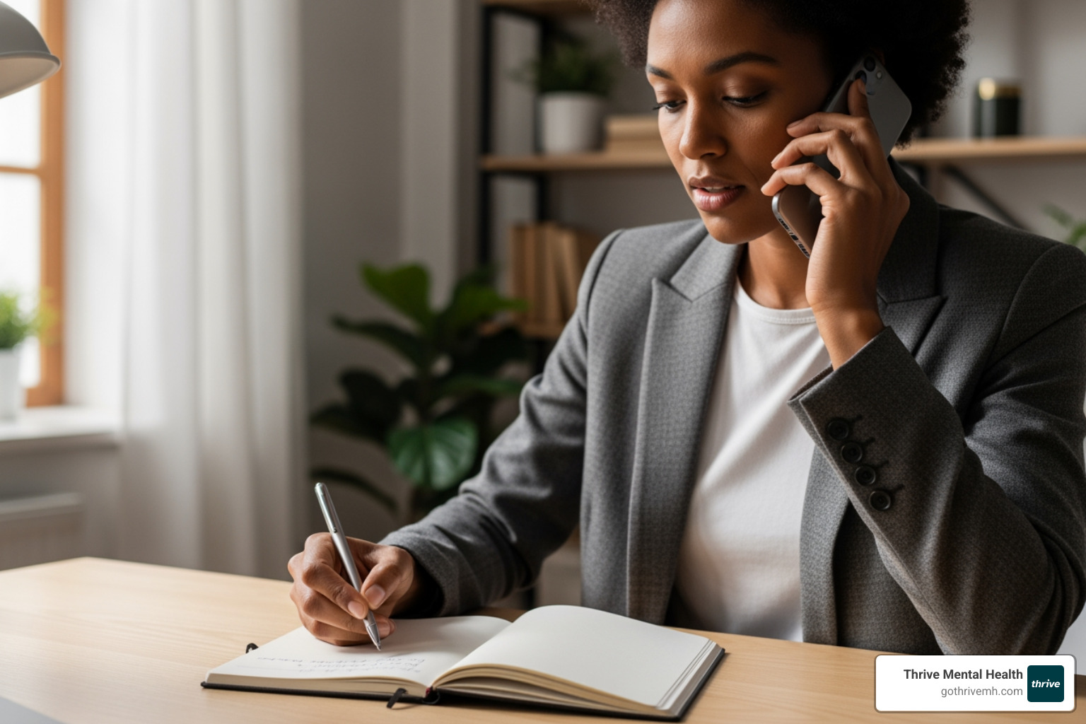 A person on the phone, taking notes with a look of determination. - does your insurance cover a partial hospitalization program