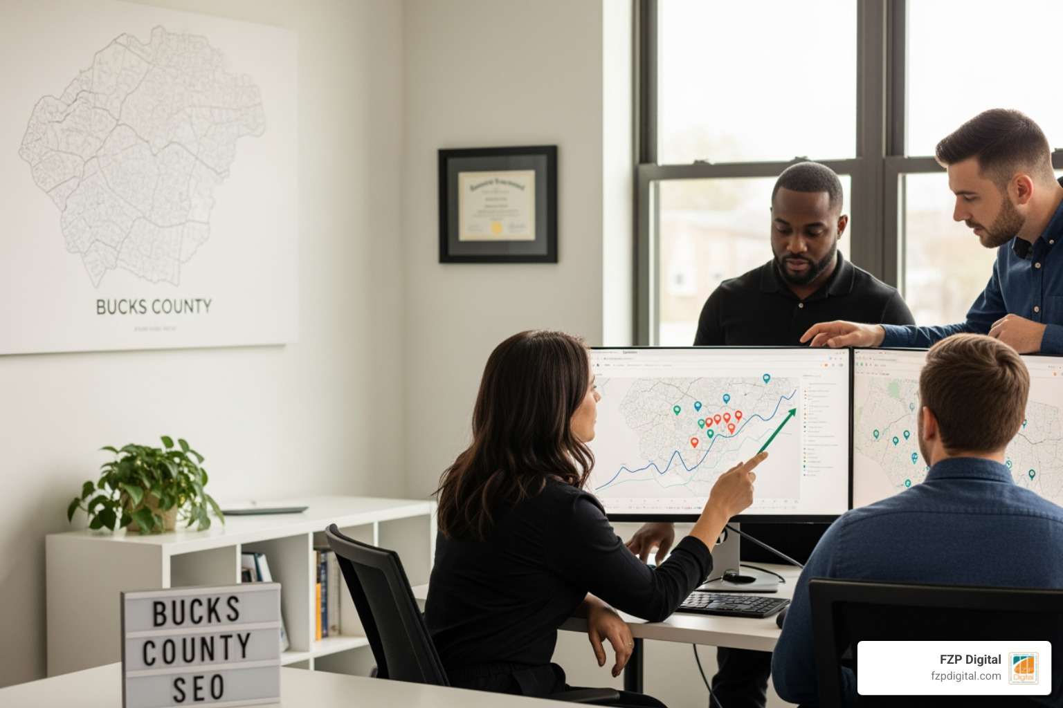 A Google search result showing the map and the "3-Pack" listings - Bucks County Local SEO Firm A Google search result showing the map and the "3-Pack" listings - Bucks County Local SEO Firm