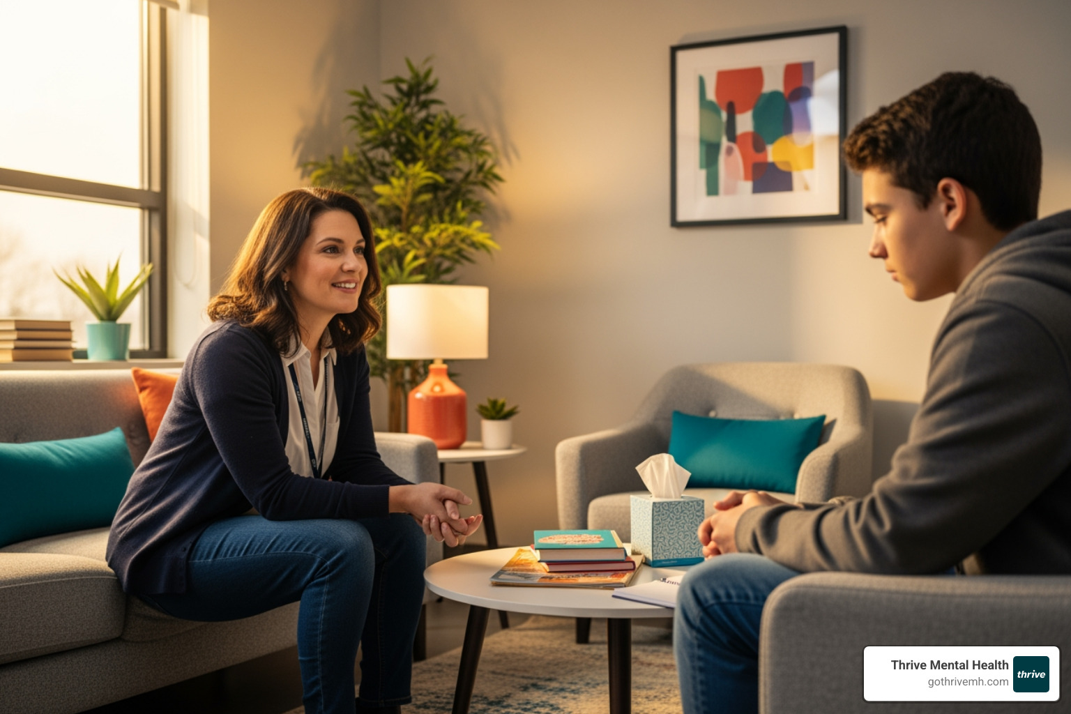 school counselor speaking empathetically with a teenager - School