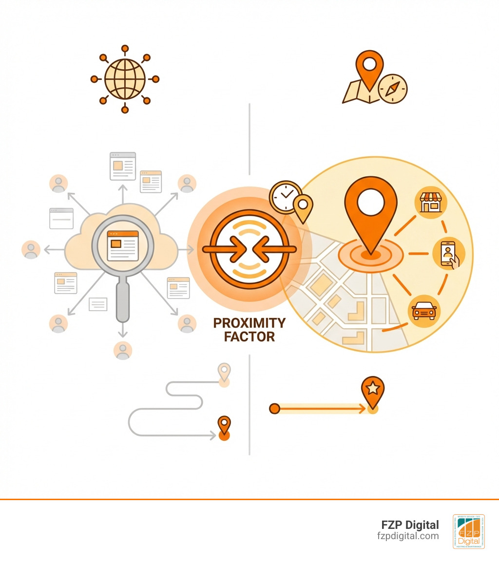 Infographic explaining the difference between traditional SEO and Local SEO, highlighting proximity as a key factor - Bucks County Local SEO Firm infographic Infographic explaining the difference between traditional SEO and Local SEO, highlighting proximity as a key factor - Bucks County Local SEO Firm infographic
