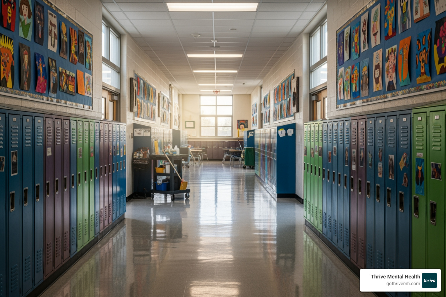 school mission statement on a wall in a brightly lit hallway - School