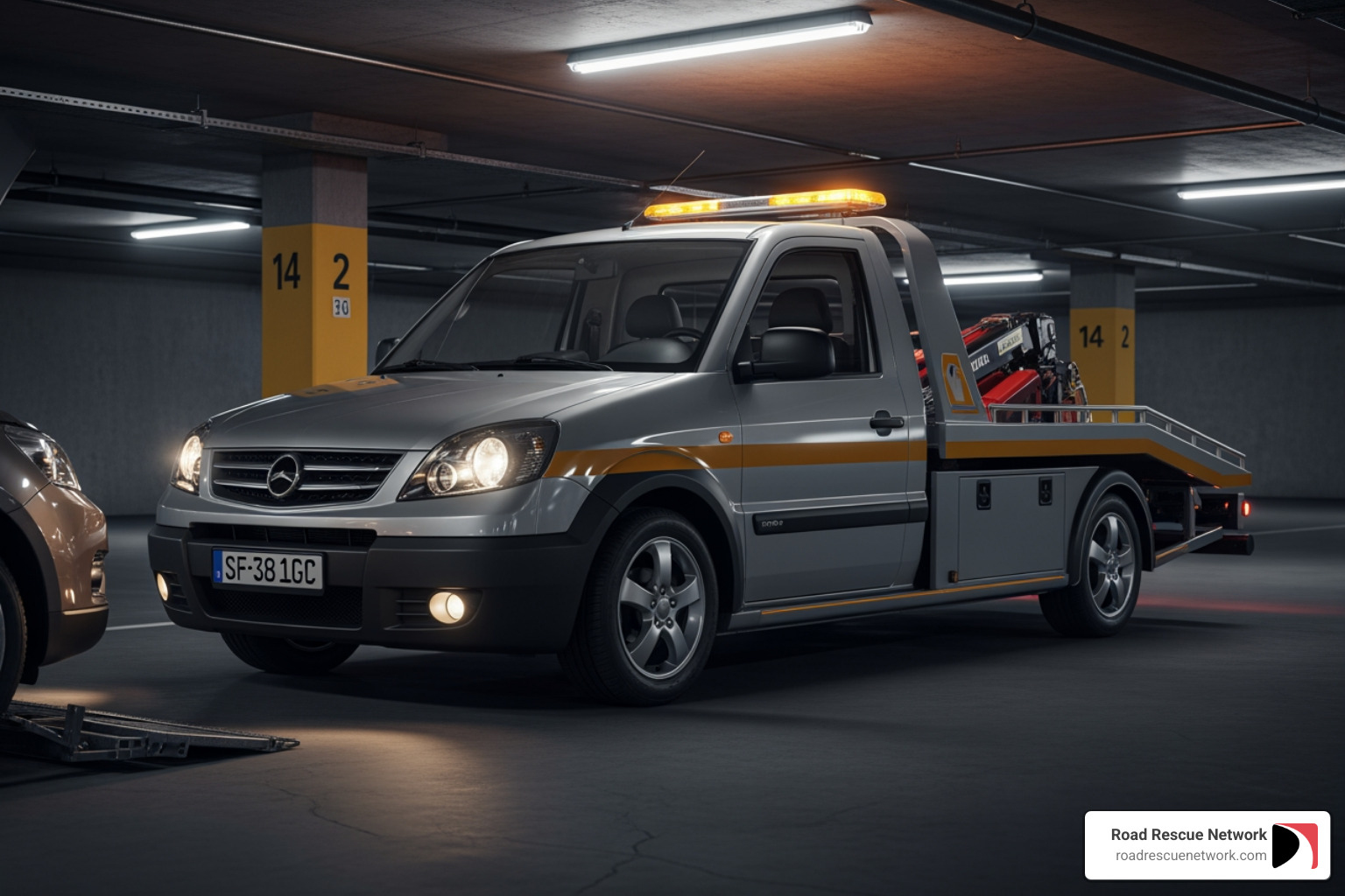 Tow truck designed for low-clearance garages - roadside lockout service