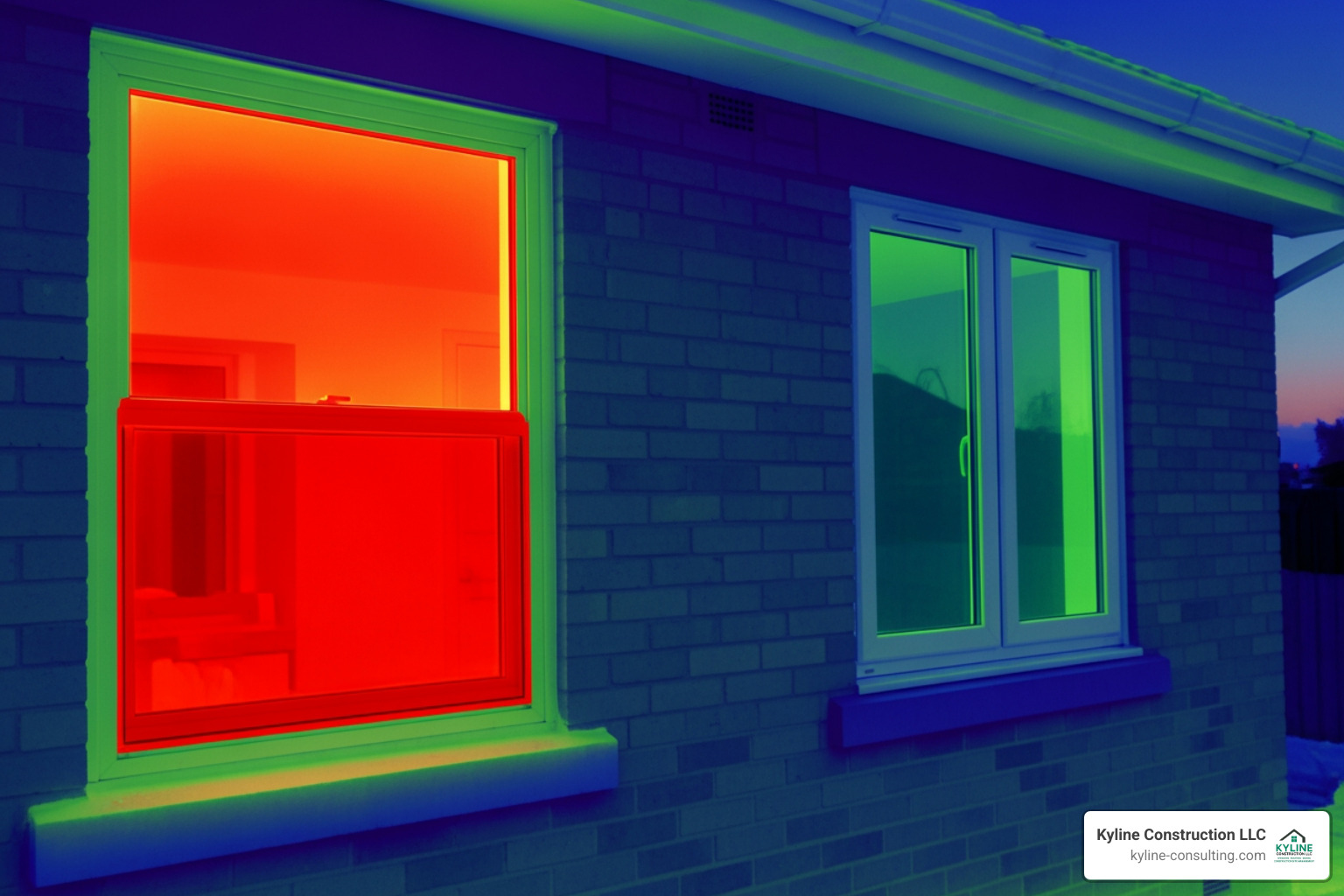of a thermal camera showing heat loss from an old window vs. an energy-efficient one - window glass replacement cleveland ohio