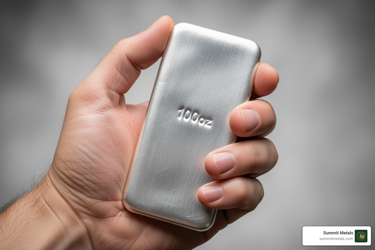 100oz silver bar in hand - bulk silver deals