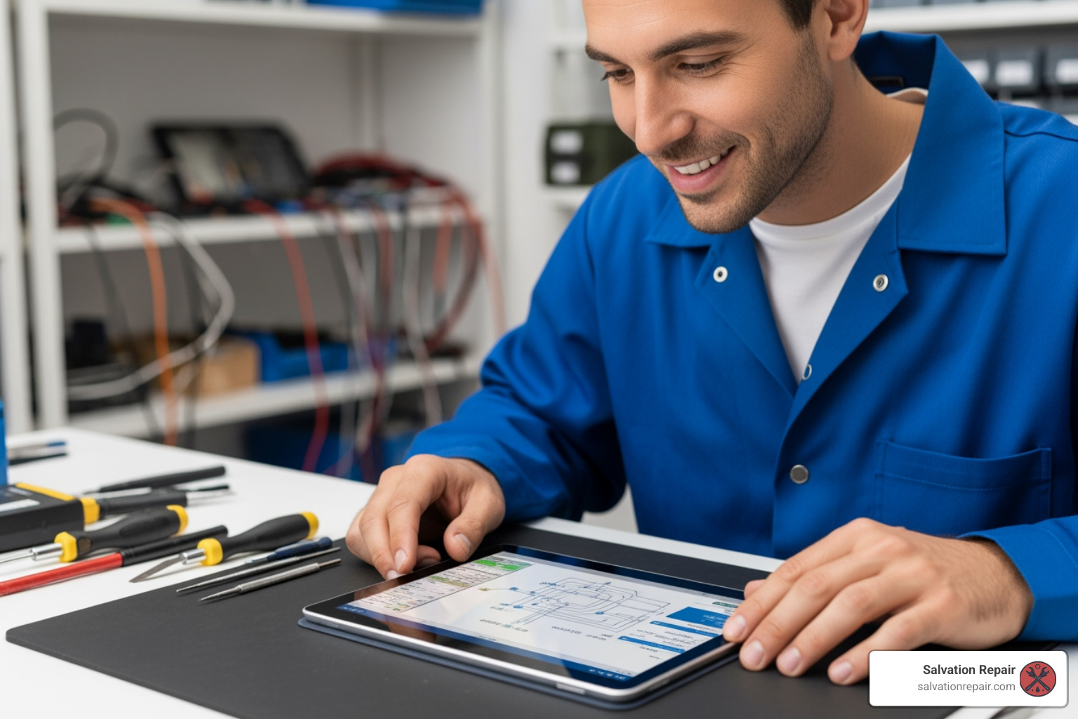 friendly technician examining a tablet - Laurel MS not charging friendly technician examining a tablet - Laurel MS not charging