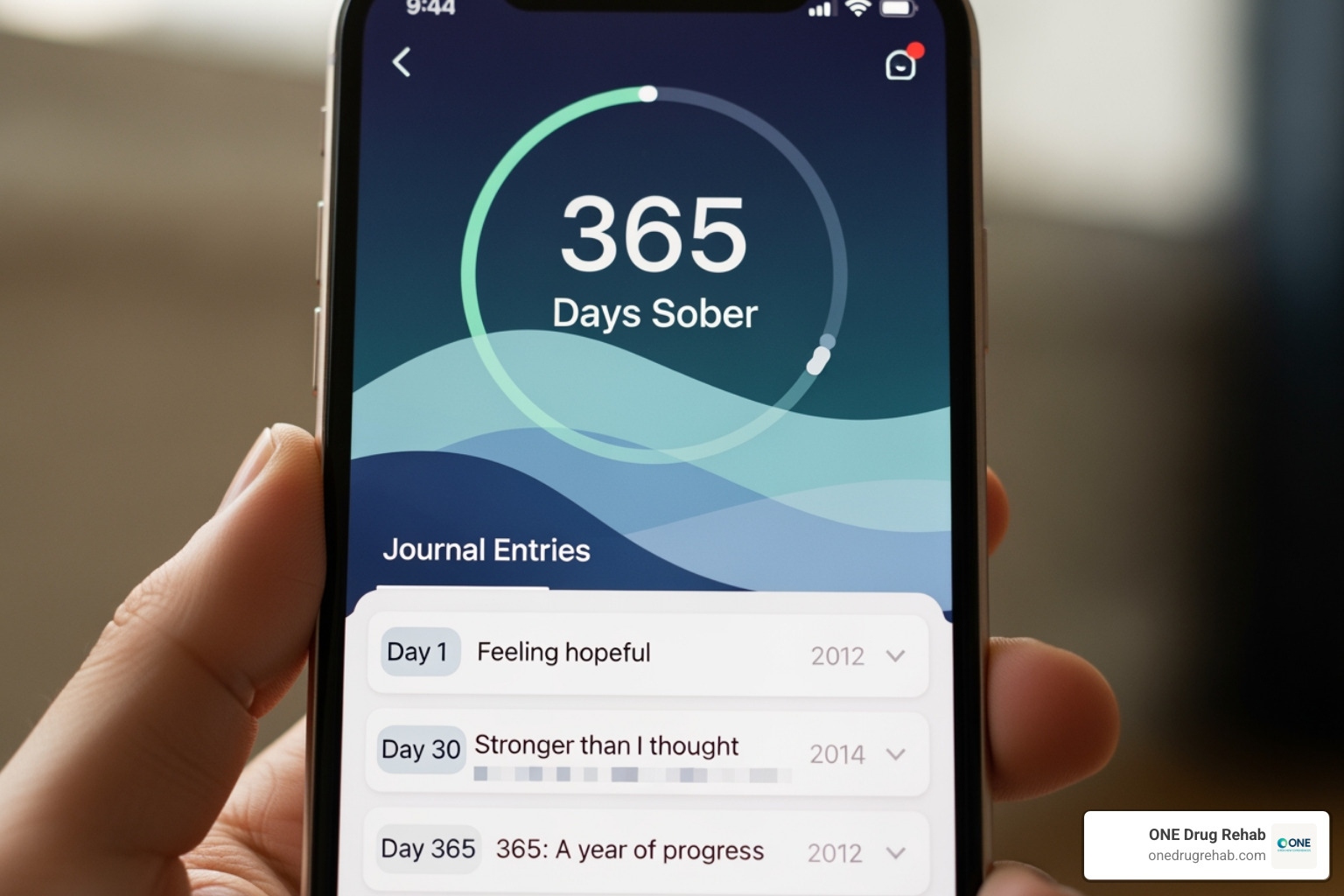 a user interface showing a sobriety clock and daily journal prompt - apps for sobriety