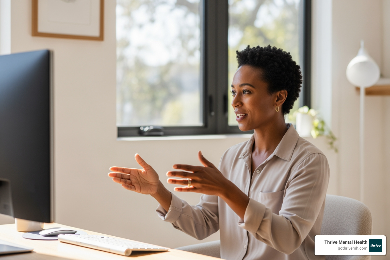 Confident professional sharing mental health skills in a virtual group. - online mental health workshops