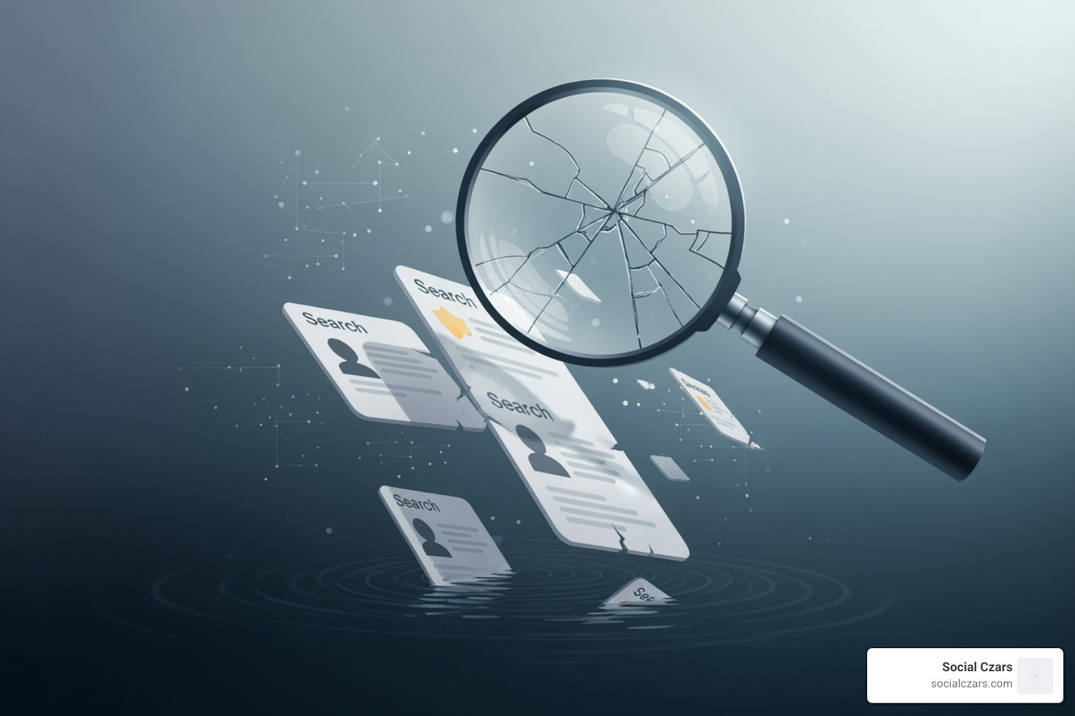 magnifying glass over a Google search result page showing a business's low rating - Cost of a Bad Reputation on Googles 