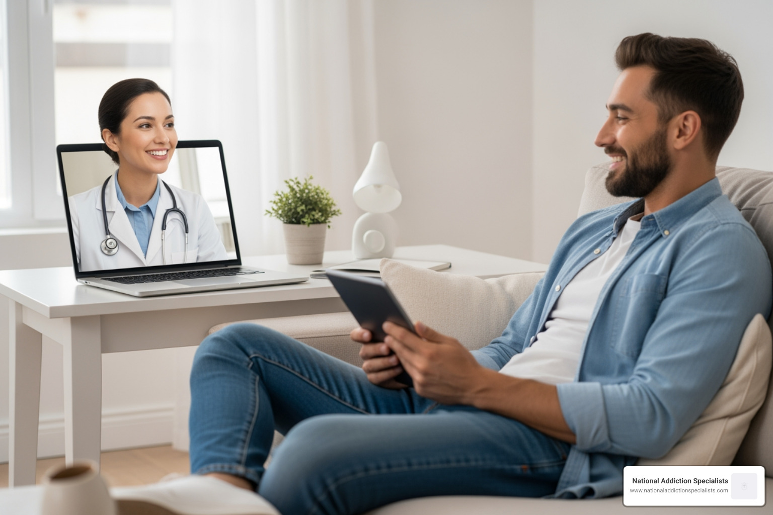 a doctor and patient having a one-on-one video consultation - telehealth for opioid addiction recovery