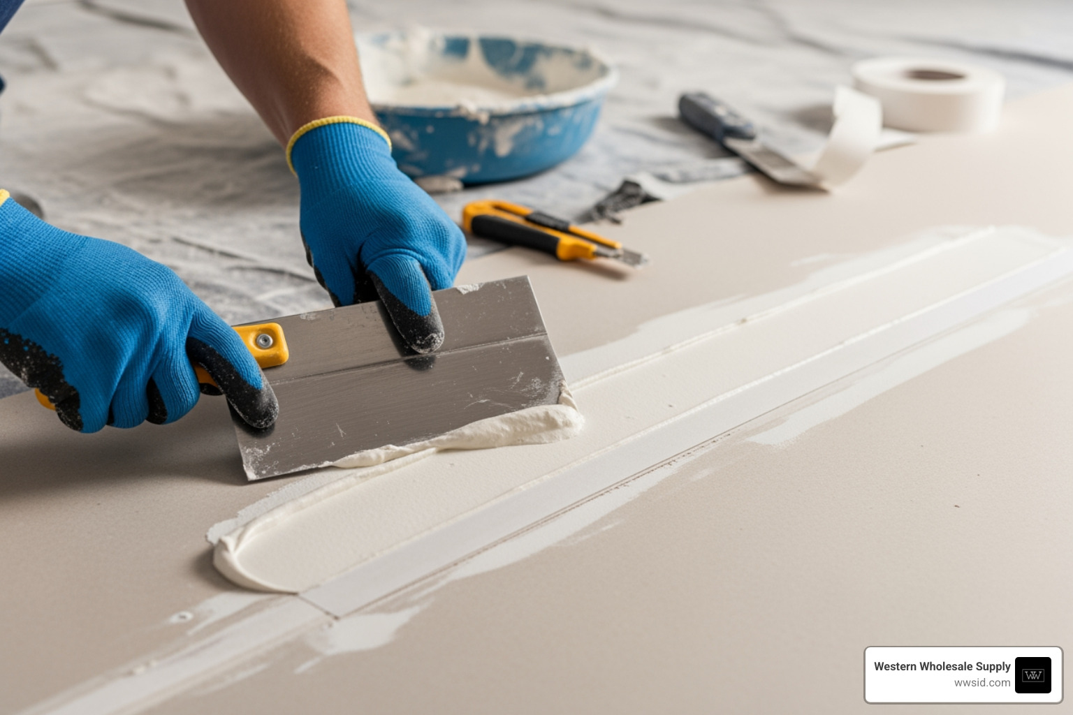 professional finishing a drywall seam with joint compound and tape - drywall supplier professional finishing a drywall seam with joint compound and tape - drywall supplier