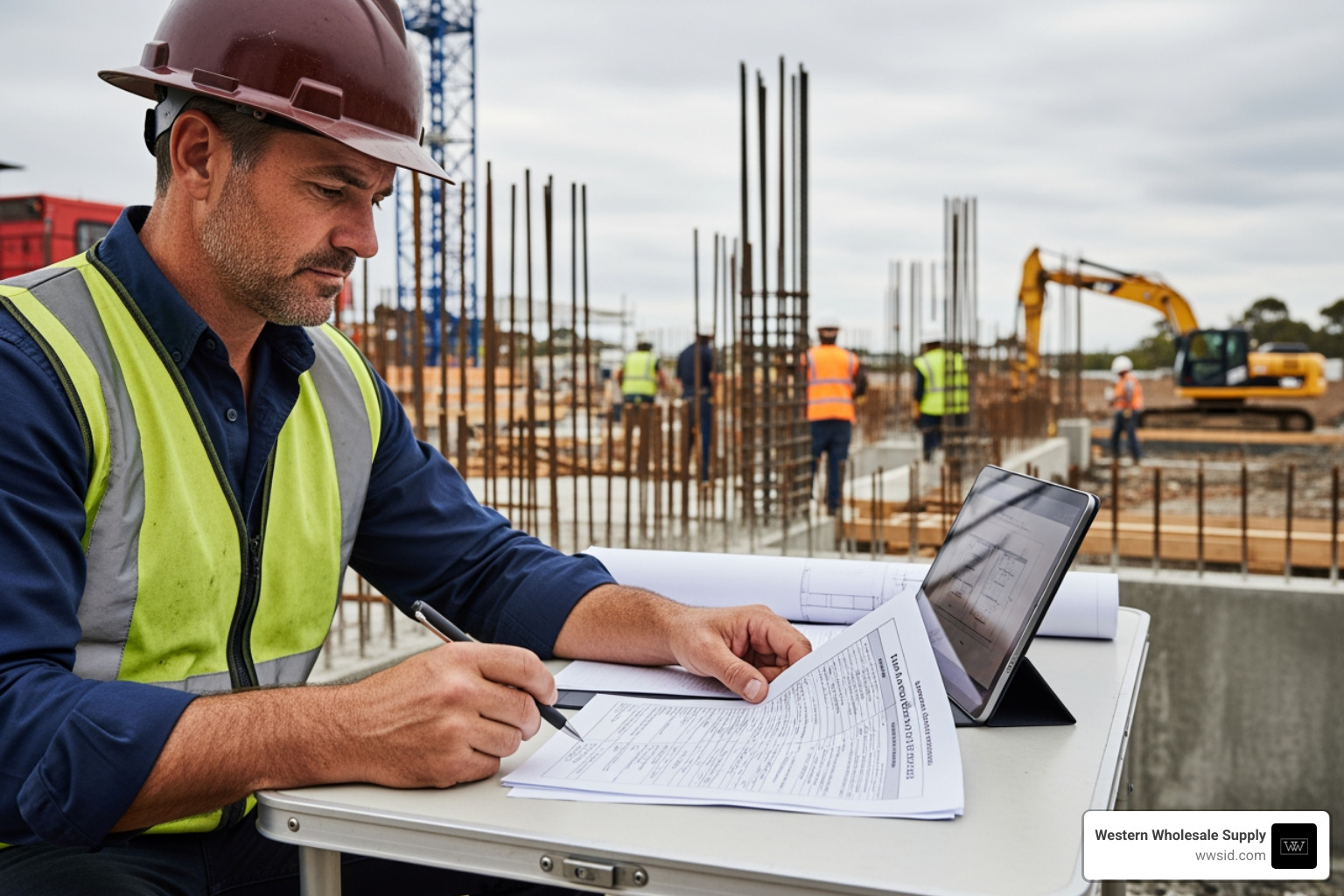 Contractor reviewing a quote for building materials - bulk drywall Contractor reviewing a quote for building materials - bulk drywall