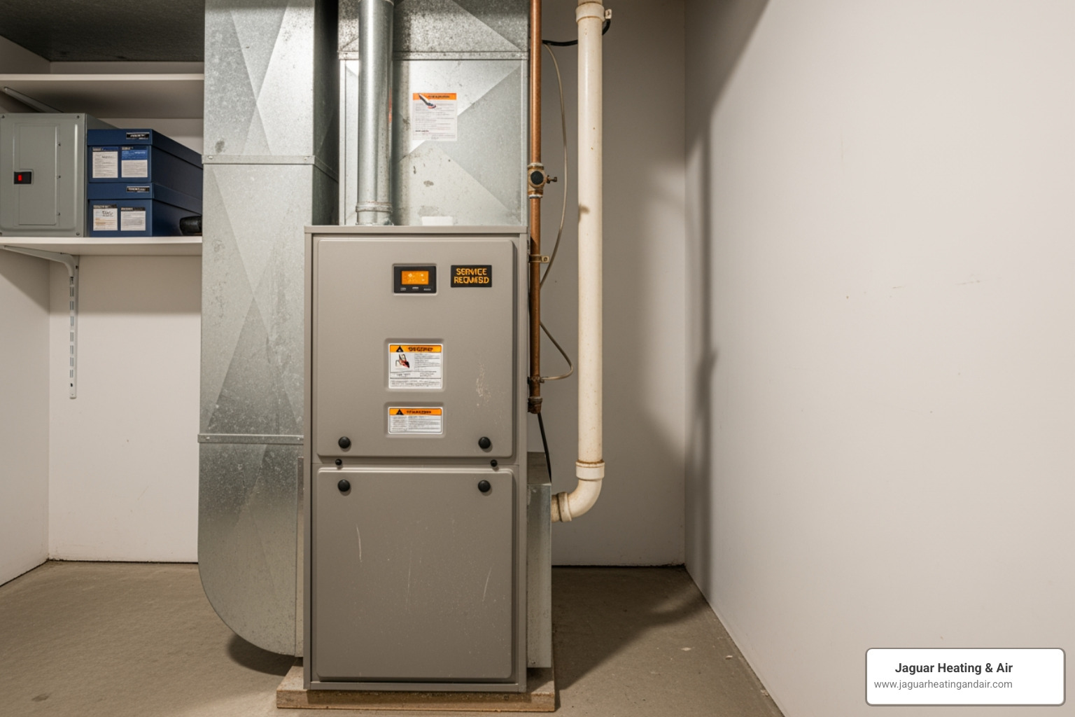 infographic showing warning signs of heating system failure including strange noises, cold spots, rising energy bills, unusual odors, and pilot light issues, with icons for each problem and recommended action to call a professional - heating repair best in elk grove, ca