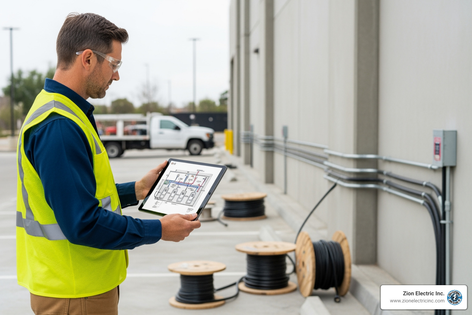 electrician planning an EV charger installation layout - EV charging for business