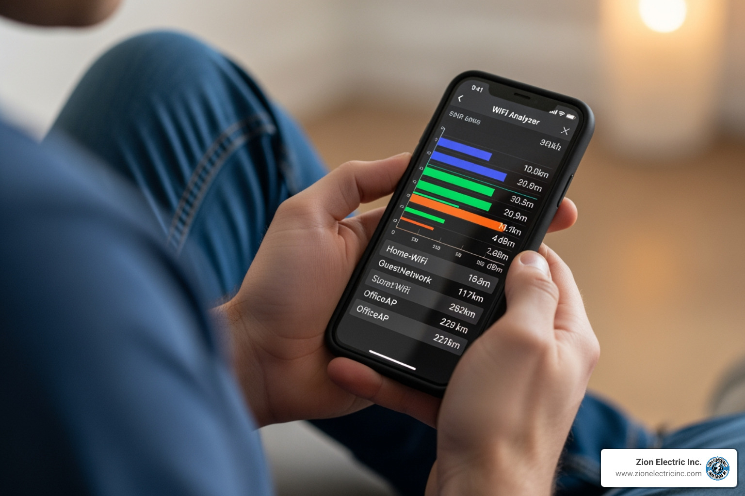 person using WiFi analyzer app on smartphone to check signal strength - extend home wifi range person using WiFi analyzer app on smartphone to check signal strength - extend home wifi range