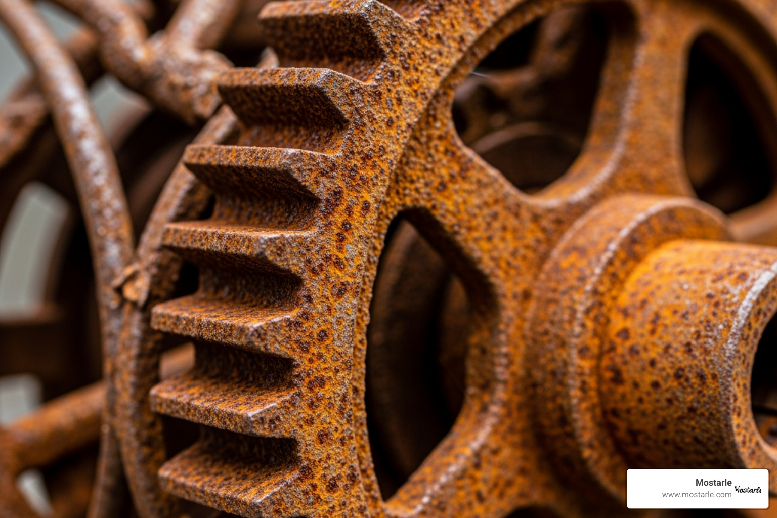 close-up on the patina of a rusty tool incorporated into a sculpture - Art made from tools