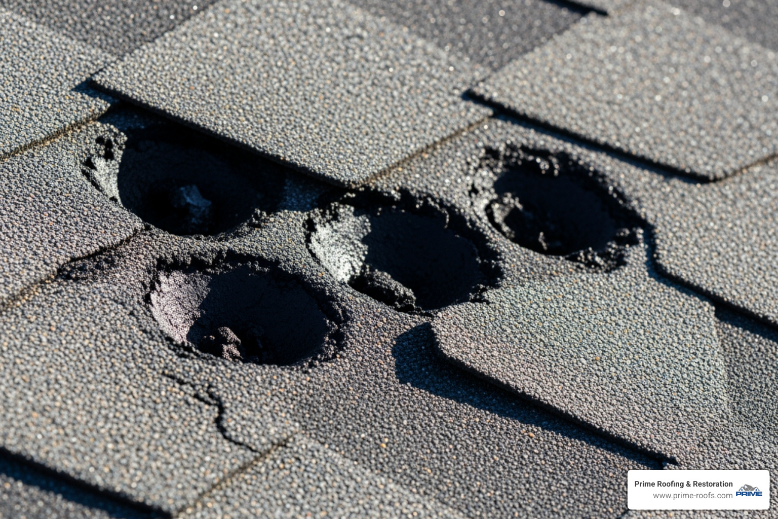 hail damage on an asphalt shingle - central alabama roof restoration
