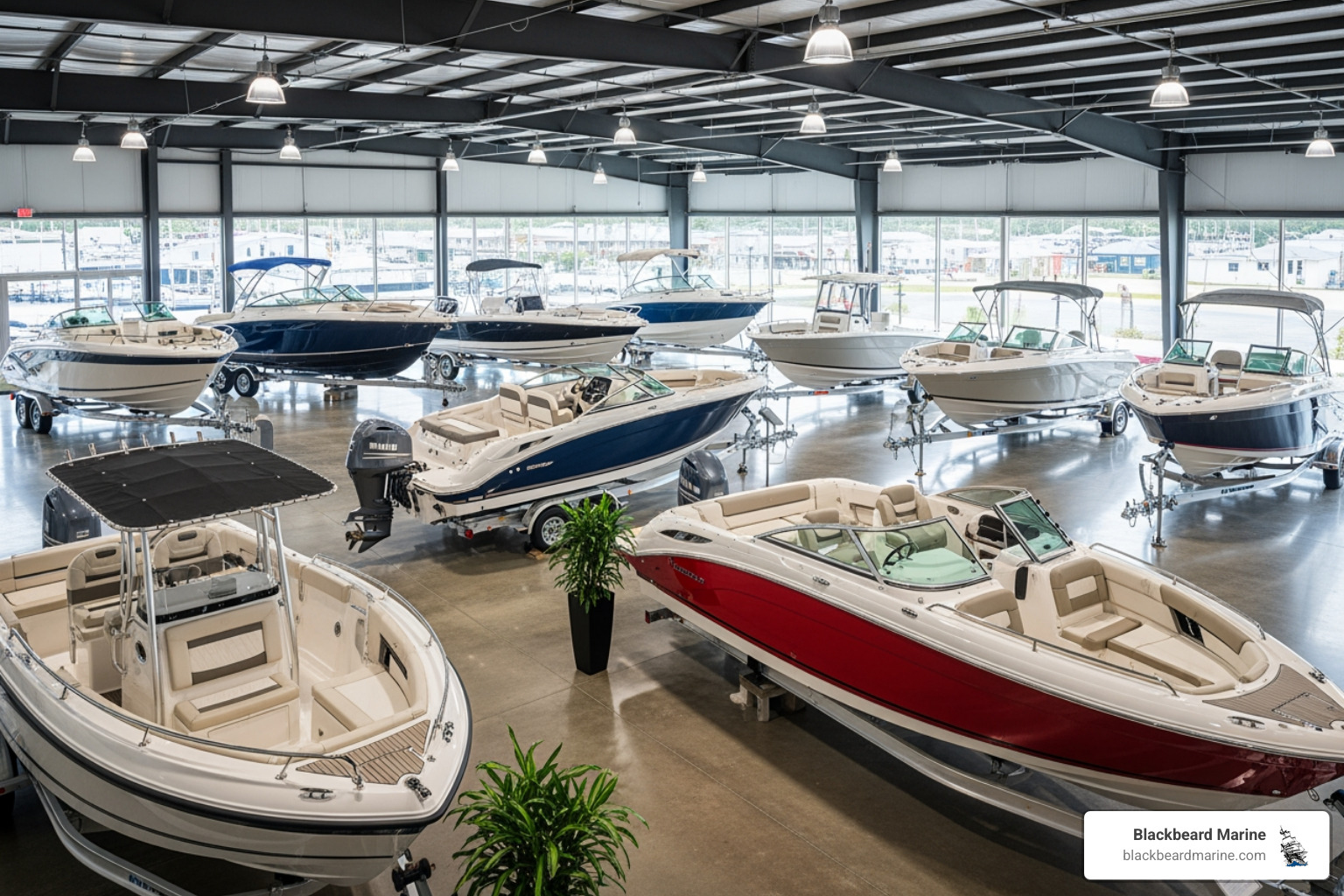 Skeeter fishing boat on a showroom floor - boat showroom near me