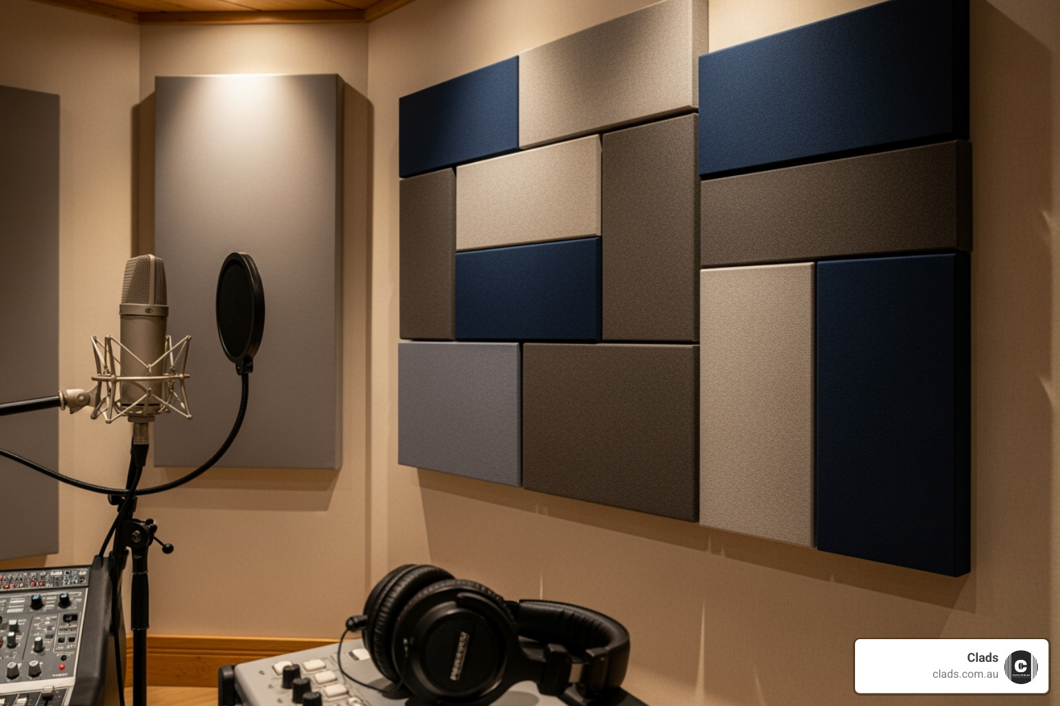 Diagram showing sound waves bouncing in an untreated room vs. being absorbed by acoustic panels in a treated room - sound isolation panels