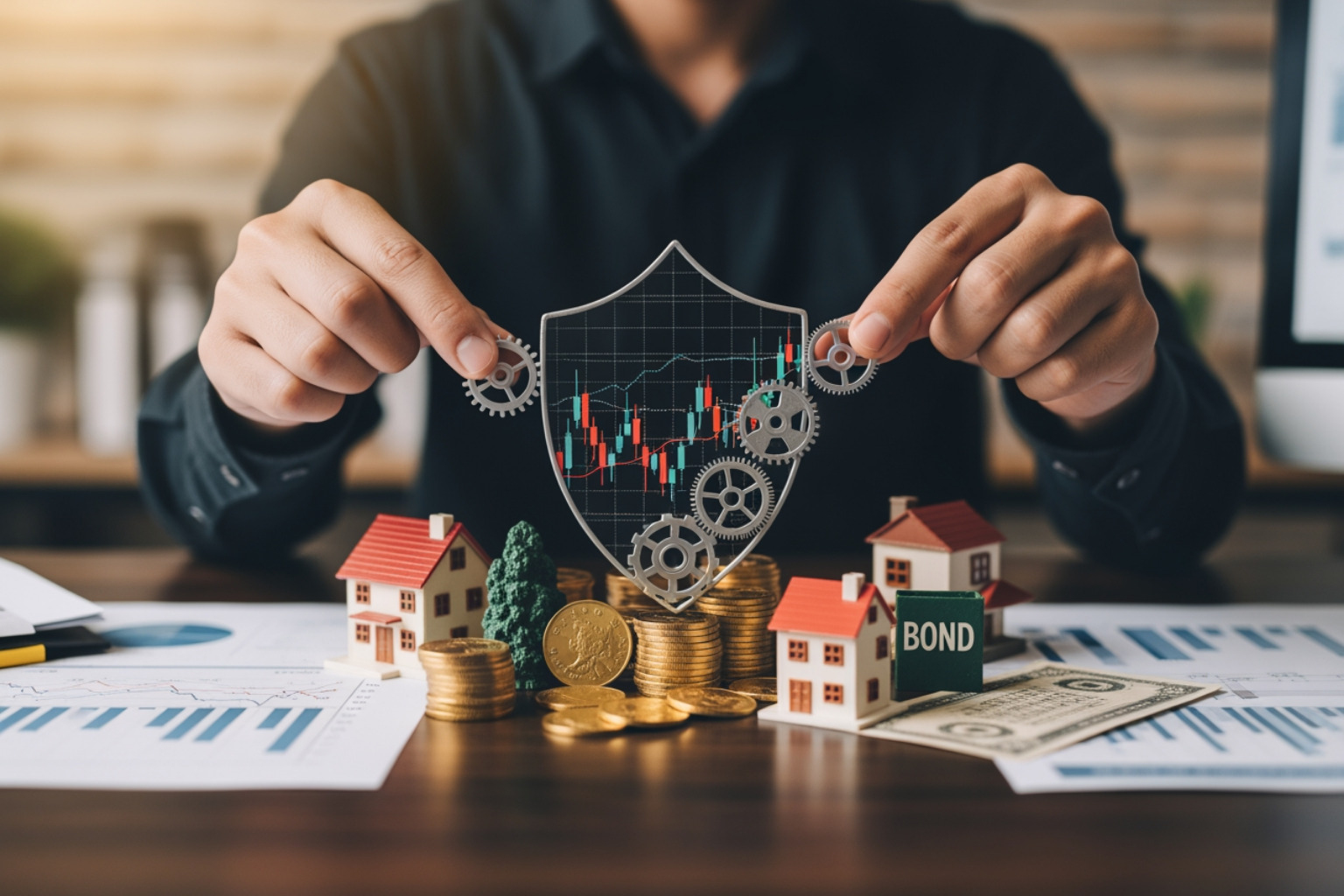 pie chart showing a well-diversified portfolio with stocks, bonds, and alternatives - portfolio protection