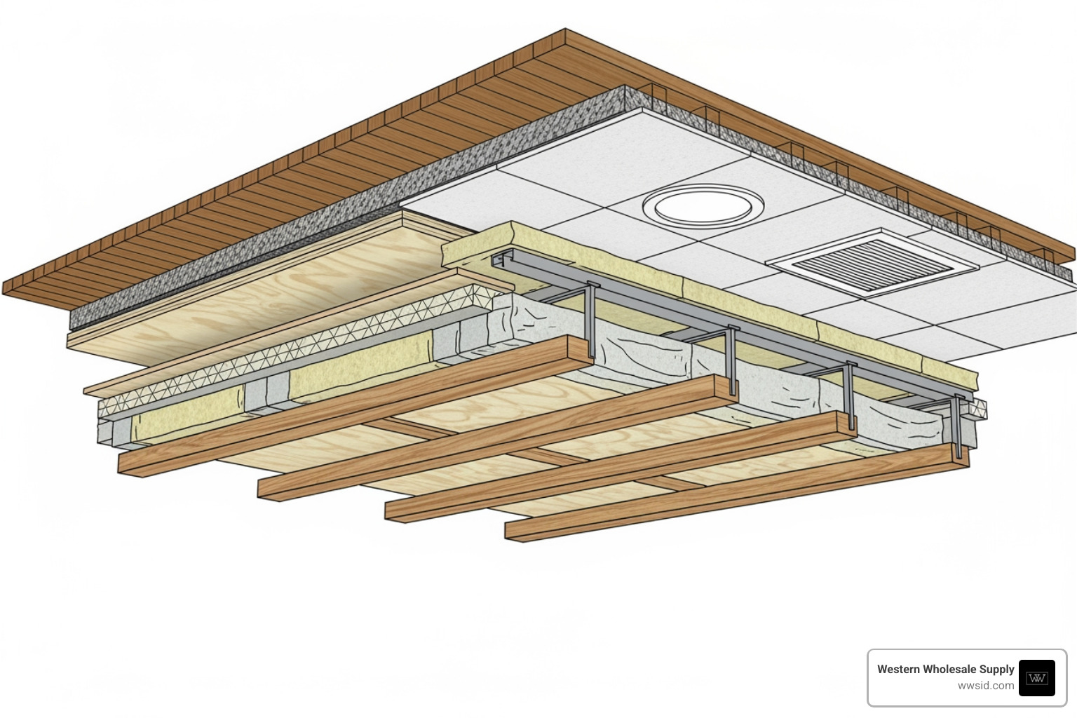 diagram of a complete UL-rated floor-ceiling assembly showing all components - Fire rated ceilings diagram of a complete UL-rated floor-ceiling assembly showing all components - Fire rated ceilings