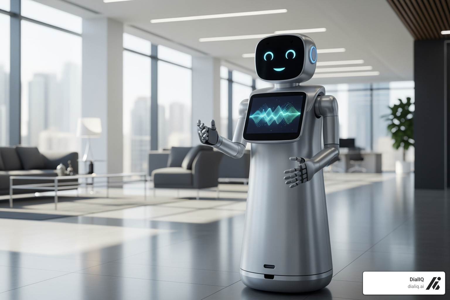 image of a split-screen showing a traditional receptionist, an outdated phone menu, and a modern AI interface - AI powered receptionist