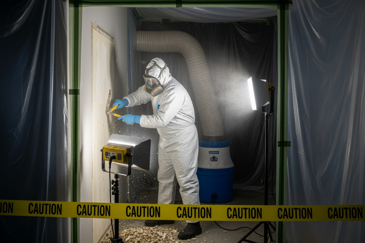 Worker In Full Ppe - Mold Containment Procedures