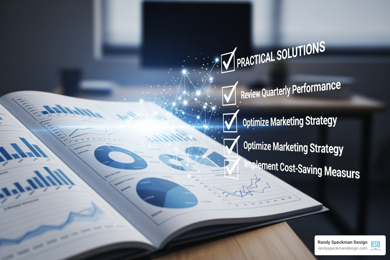 report with charts and graphs turning into a checklist - SEO audit services