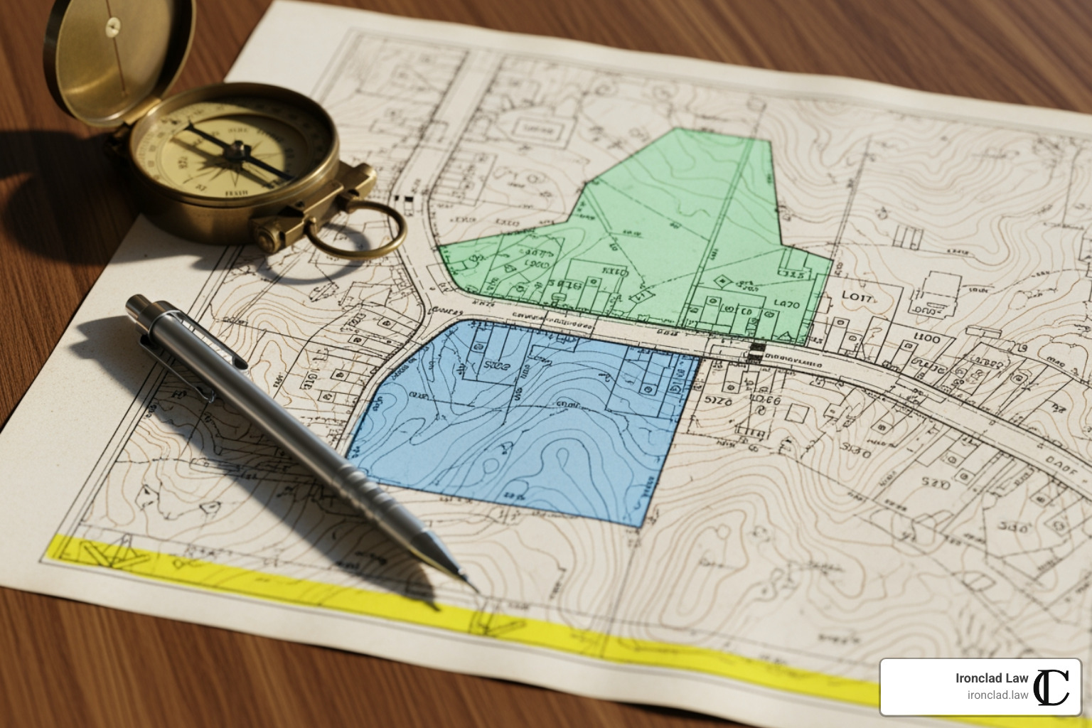 a land survey document with highlighted areas - attorney for property disputes a land survey document with highlighted areas - attorney for property disputes