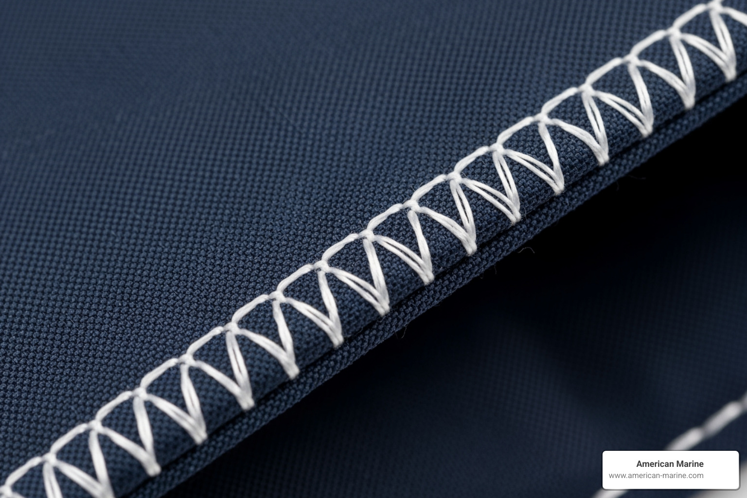 Close-up of premium marine fabric and reinforced stitching from an American Marine project - custom marine covers