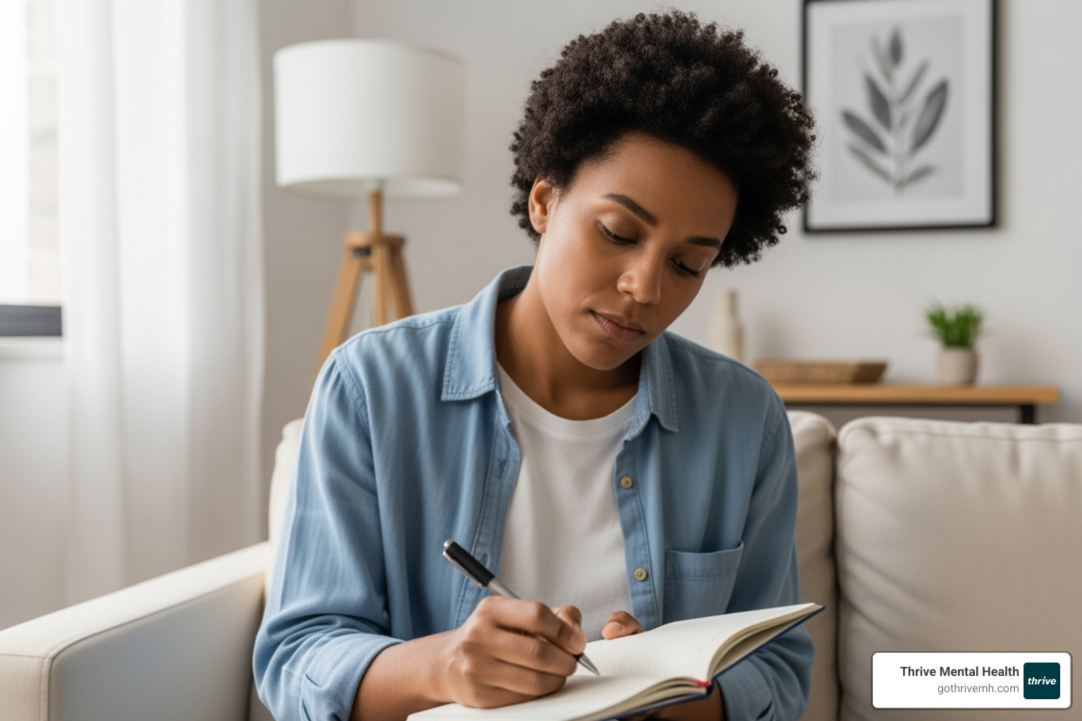 person journaling thoughtfully, considering their treatment options - virtual iop florida