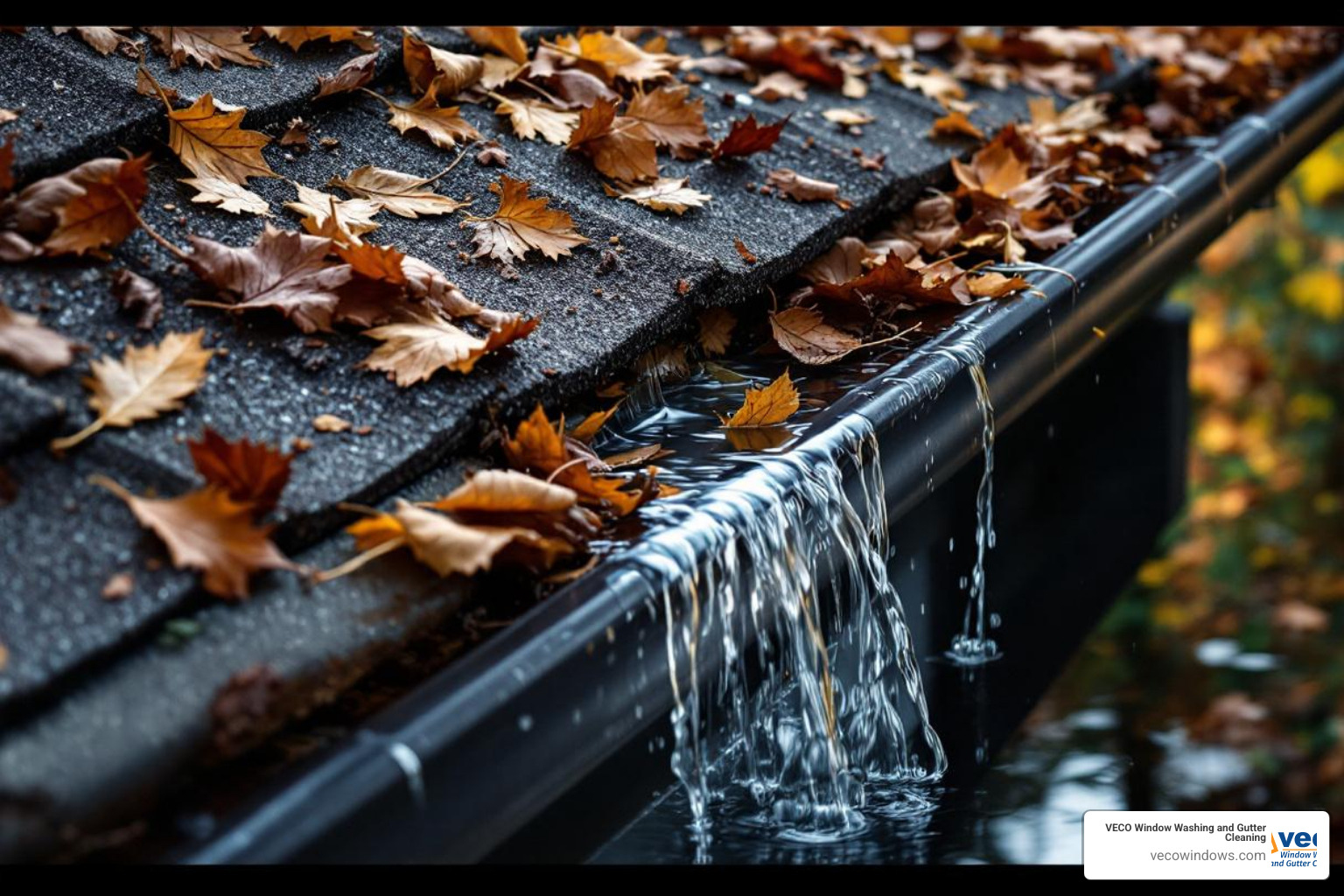 gutter clogged with leaves and debris - gutter overflow repair