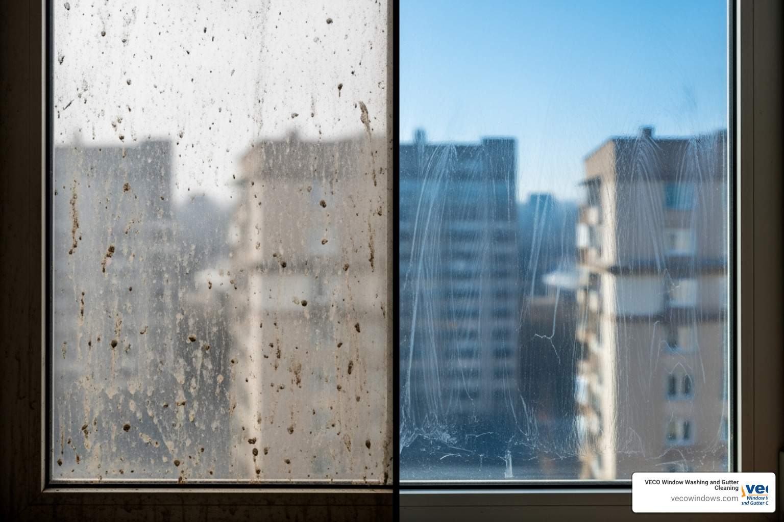 before-and-after shot of a clean window - window washing Glenview IL