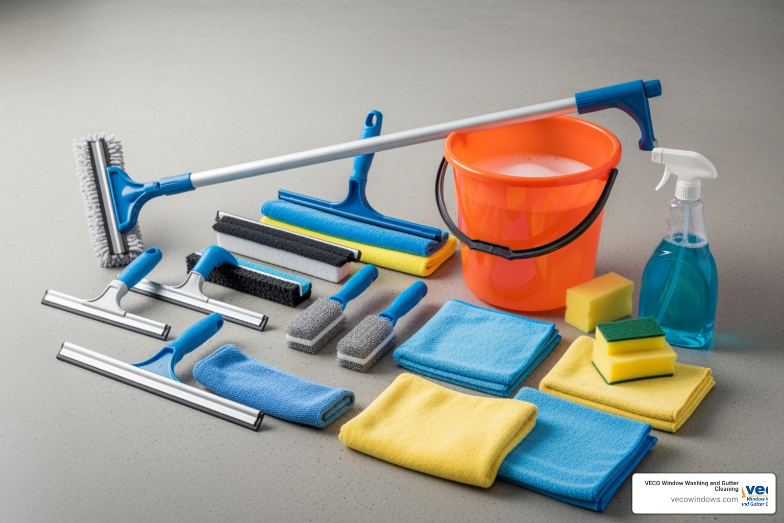 professional window cleaning toolkit laid out neatly - experienced window cleaner professional window cleaning toolkit laid out neatly - experienced window cleaner